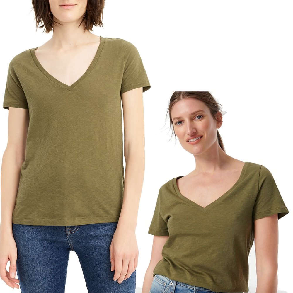 J. Crew Vintage Cotton V-neck Tee Frosty Olive XL